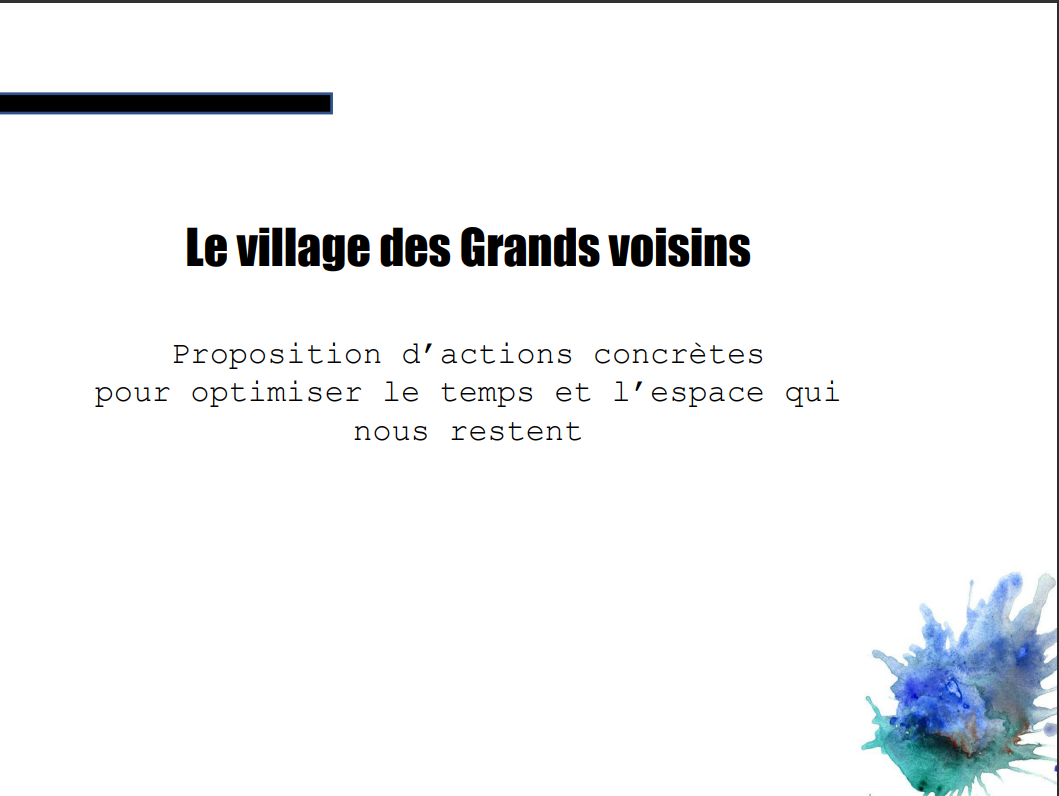 Une initiative « Village des Grands Voisins » en avril 2019